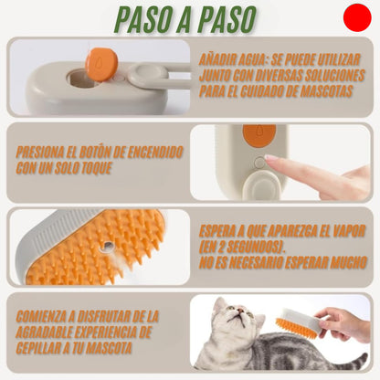 Cepillo vapor de masaje para mascota 3 en 1
